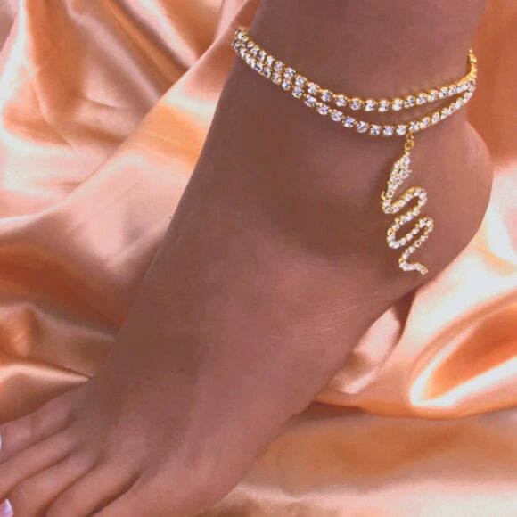 Anklet Gold Plated Simulated Diamond Snake Ankle Bracelet - Picture 3 of 4